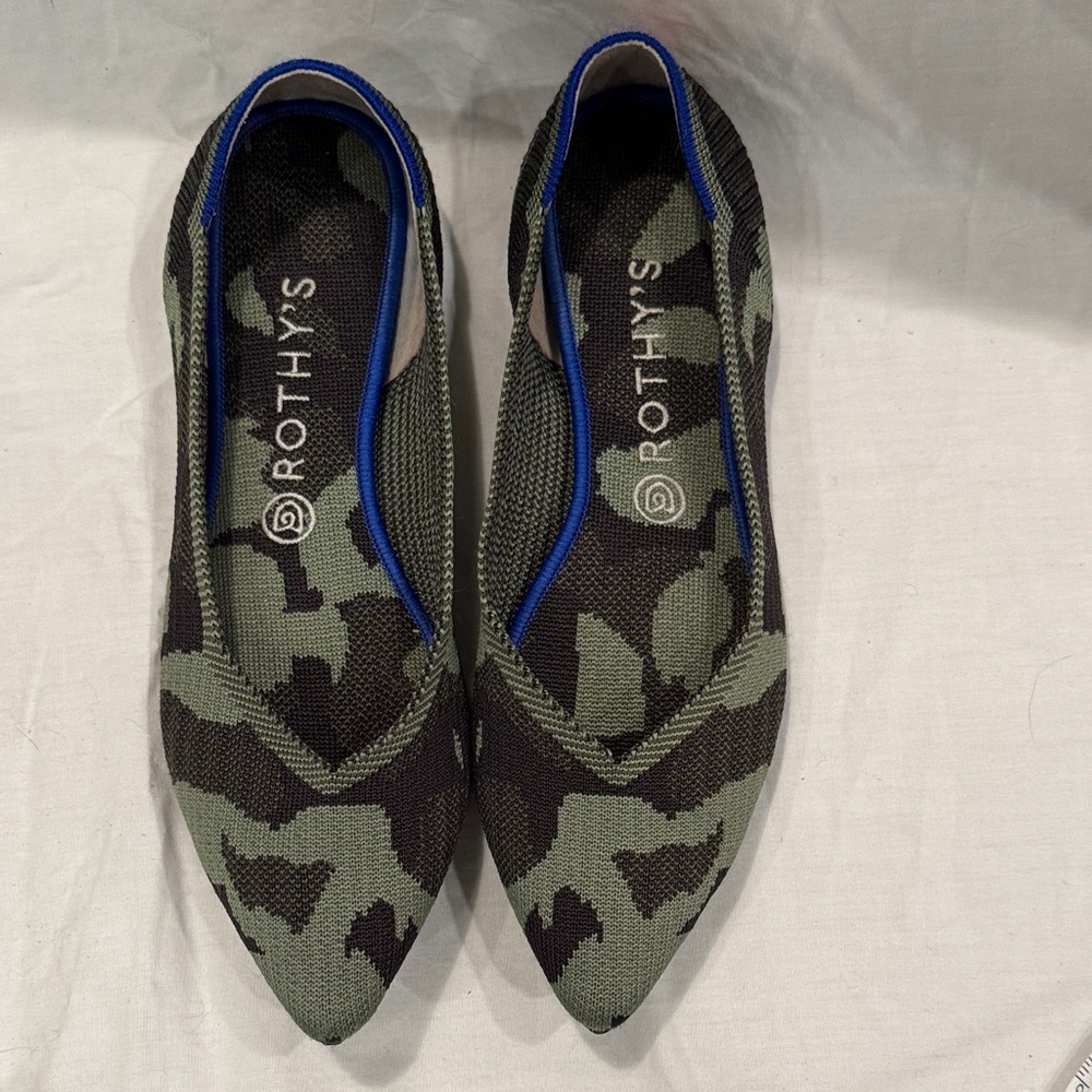 Rothy's The Point ballet flats in the retired olive camo print